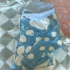 Acid Wash Denim Jacket with grey hood in a size Large from Versona. Like new.